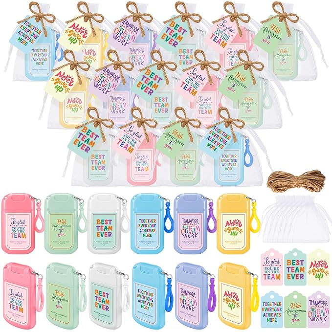 24 Set Team Employee Appreciation Gifts Bulk Mini Mist Hand Sanitizer Spray Keychain 1 oz Travel Size with Tag Team Building Gifts for Employee Coworker Staff Teacher Nurse