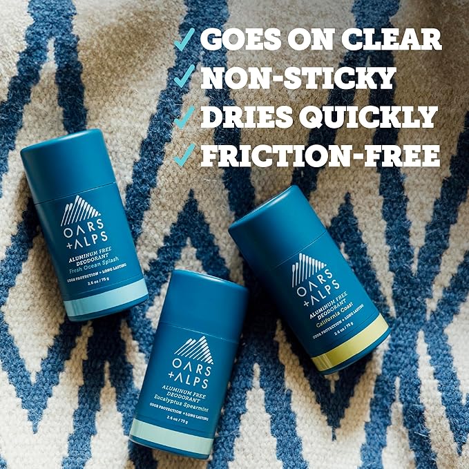 Oars + Alps Aluminum Free Deodorant for Men | Long Lasting Odor Protection Clear &amp Free of White Residue Anti-Chafing Smooth Glide Dermatologist Tested Variety Pack 3pk 2.6oz