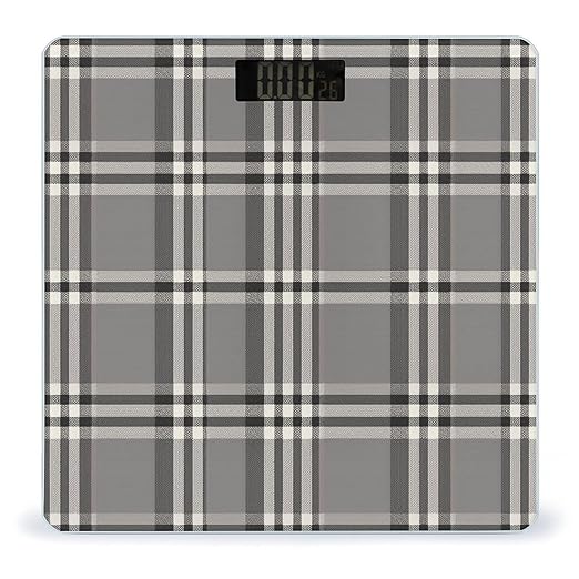 Gray Plaid Lines Bathroom Scale for Body Weight LCD Display Digital Bathroom Scale Tempered Glass Bathroom Weight Scales Fashion Smart Scales for Home Bedroom 400 Lb