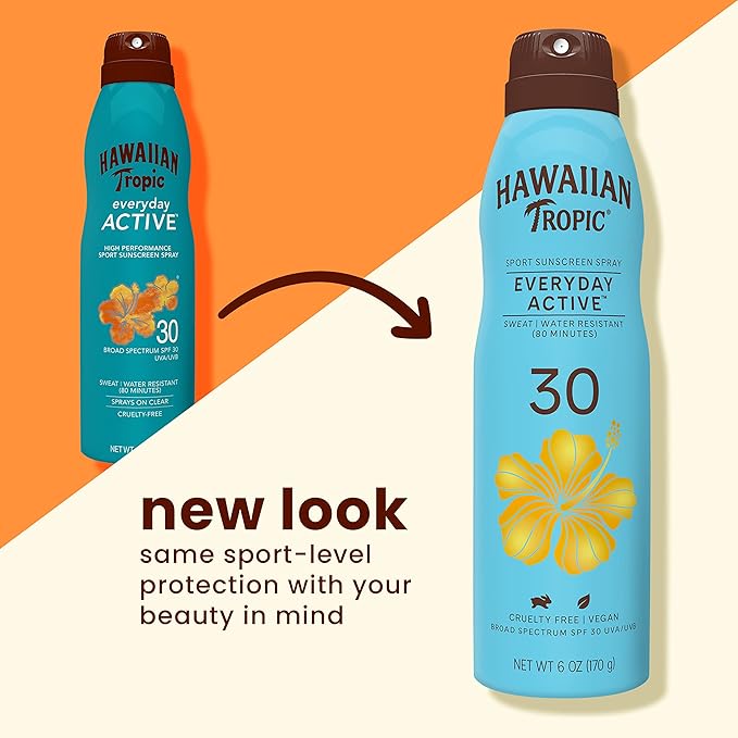 Hawaiian Tropic Everyday Active Spray Sunscreen SPF 50 &amp SPF 30 Twin Packs 6oz Clear Continuous Sunscreens