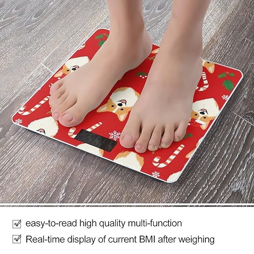 Energy Saving Scale Bathroom Weighing Scale Smart Scale for Body Weight Digital Corgi Dogs Christmas Red