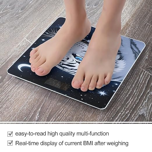 Tiger and Moon Scale for Body Weight Safe Rounded Corners Tempered Glass Digital Bathroom Scale LED Display 400lb Capacity Weight Scales with High Precision Sensors