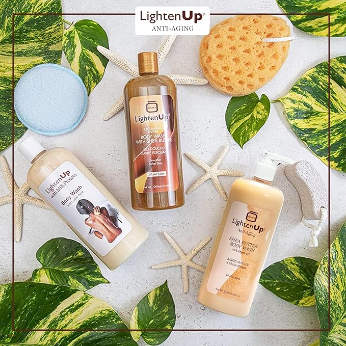 Omic LightenUp Anti-Aging Body Wash - 33.8 fl oz / 1000ml - Formulated to Bright and Soften Skin with Argan Oil and Shea Butter (Pack of 2)