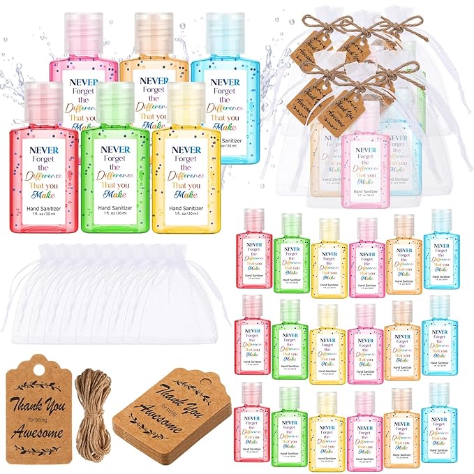 Frienda 24 Sets Inspiring Hand Sanitizer Gift Set Travel Size Hand Sanitizers Gel Gift Bulk Mini for Men Women Nurse Employee Coworker Staff Nursing Teacher Motivational Gifts
