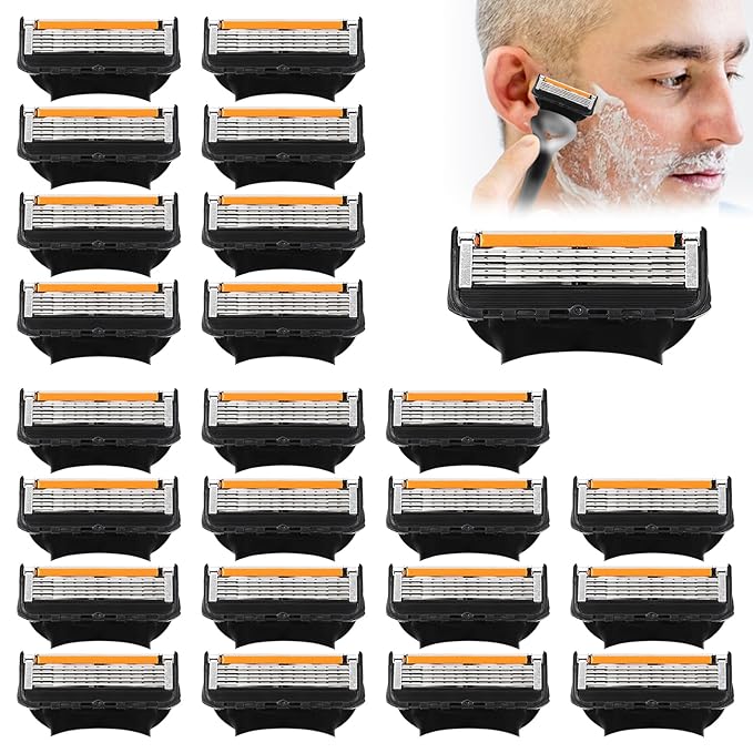 24 Replacement Razor Blades for Men – Compatible with Gillette ProGlide &ampRazor Systems 5-Blade Refills Wet Shave Value Pack Smooth &amp Precise