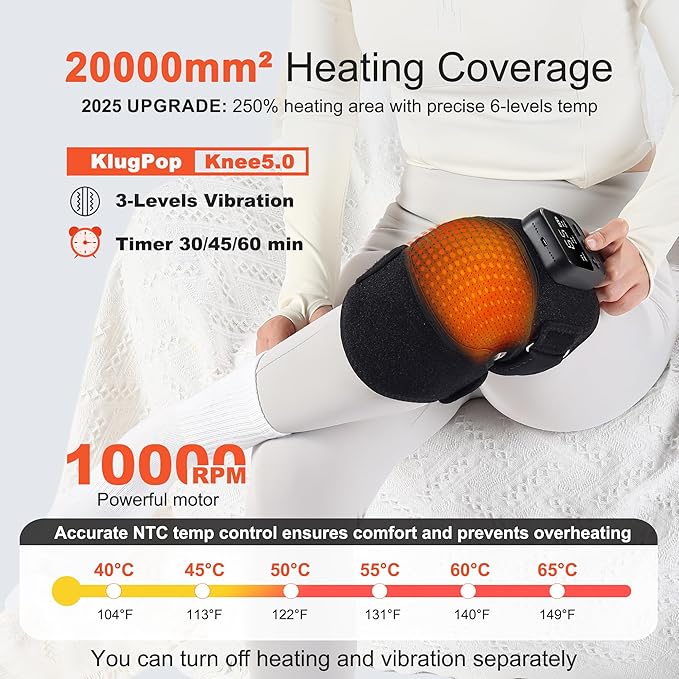 Knee Massager with Heat for Pain Relief V5.0[2026 Upgraded] - Electric Cordless Heated Knee Brace with 6 Heat Levels and 3 Vibration Massage Mode Gifts for Men Women (Black 1-Pack)