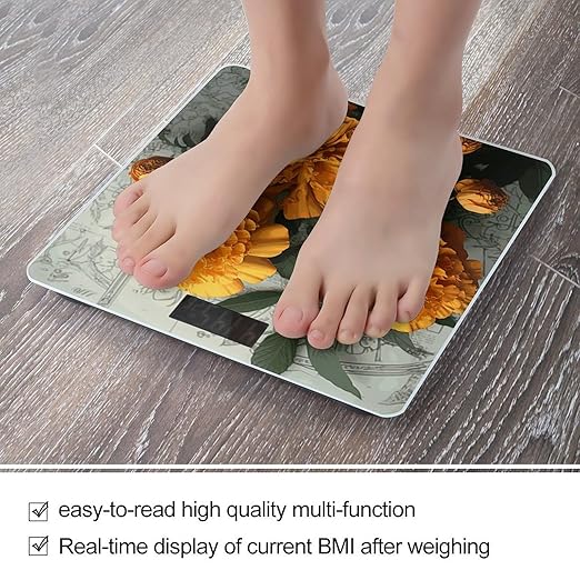 Marigold Weight Scale Large Bathroom Scales Digital Weight with Bright LED Display Non Slip Automatic Weighing Scale Fashion Weighing Machine for Body