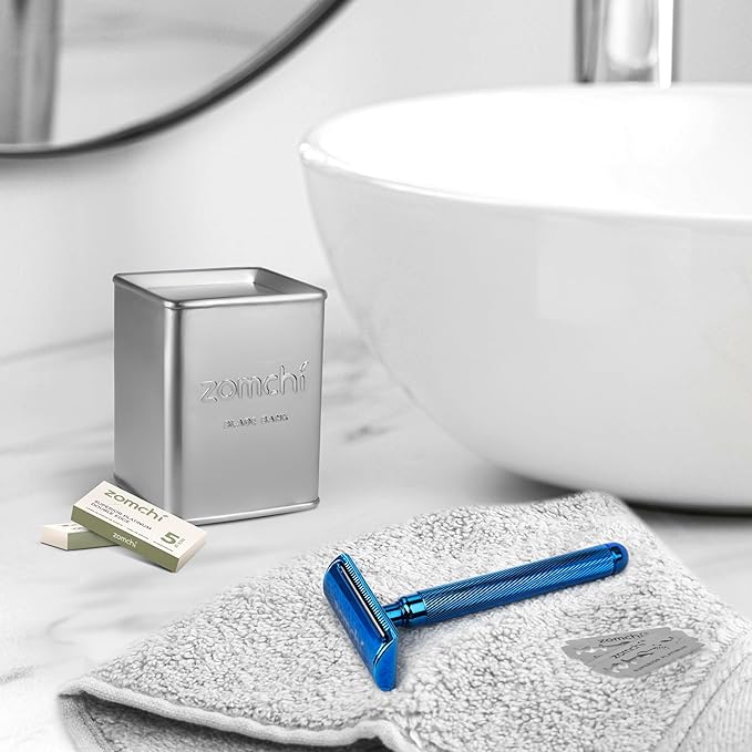 Double Edge Safety Razor with 100 Counts Safety Razor Blades for Shaving and Razor Blade Bank