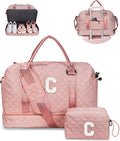 Birthday Gifts-for Women-Initial Duffle Bag with Shoe Compartment Personalized Weekender Bag Monogram Overnight Bag Letter Travel Bag with Makeup BagFriend Wife Birthday Gift (Letter C)