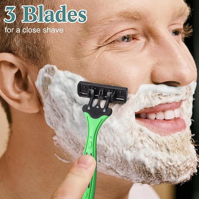 32 Pcs Men's Disposable Razors Bulk 3 Blade Shaving Razors for Sensitive Skin Comfortable Head Shave Easter Gifts
