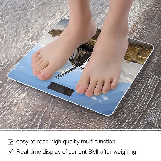 Windmills Weight Scale Digital Electronic Scales Bathroom Scale Larg LCD Backlight Display High Precision MeasurementsTempered Glass
