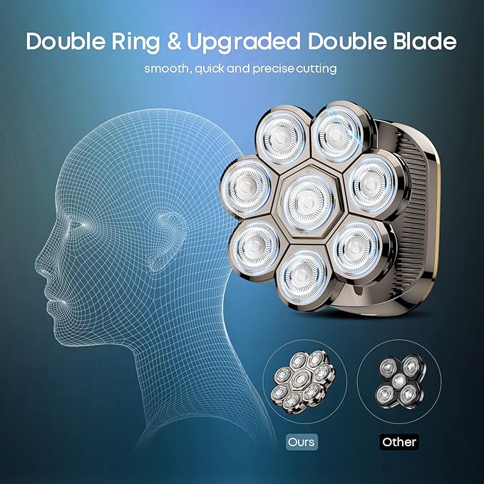 Head Shavers IPX6 Waterproof Rotary Shaver for Bald Men SHPAVVER Upgrade 8D Electric Razor with LED Dispaly 10-in-1 Wet/Dry Use Grooming Kit for Head Shaver Silver