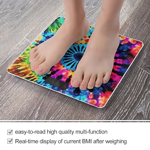 Exotic Tribe Tie Dye Style Scale for Body Weight High Precision Digital Weight Scales with LCD Display Anti-Slip Sturdy Slim Tempered Glass Bathroom Scale for Home Use