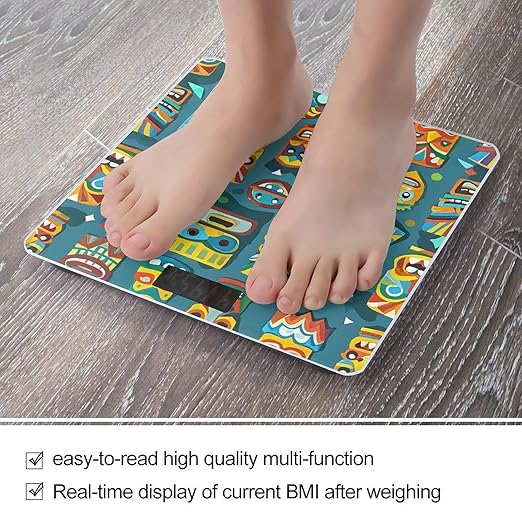 Digital Bathroom Scale for Body Weight Scale with Bright LCD Display High Accuracy Step-On Technology Auto On/Off Colorful Tiki Mask Pattern Digital Scales 400 Lbs /180kg