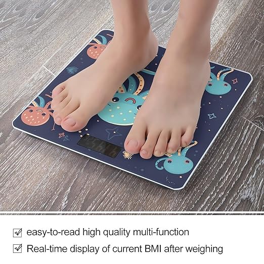 Cartoon Octopus Scale for Body Weight Safe Rounded Corners Tempered Glass Digital Bathroom Scale LED Display 400lb Capacity Weight Scales with High Precision Sensors
