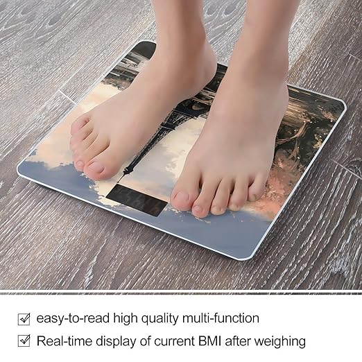 Vintage Style Eiffel Tower Paris Scale for Body Weight Anti-Slip Digital Bathroom Scale Sturdy Toughened Glass Weighing Scales High Precision Safe Rounded Corners Smart Scales
