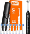 Bitvae R1 Rotating Electric Toothbrush with 8 Brush Heads for Adults and Kids 60-Day Battery Life 5 Modes Rechargeable Power Toothbrush with 2-Minute Smart Timer Black