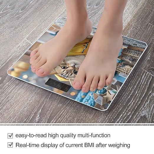 Cat in Yellow Hoodie Smart Scale for Body Weight Accurate Bathroom Scale with LED Display Digital Weight Scales Weighing Machine High Precision Scales for Bath Home