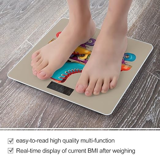 Retro Colorful Roller SkatesScale for Body Weight with LCD High Precision Weighing Scales Fashion Sturdy Tempered Glass Weight Scales Easy-to-Read Digital Bathroom Scale for Daily 400lb