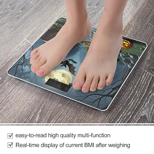Elves and Bats Bathroom Scale for Body Weight Bathroom Weighing Scales with Back Lit LED Display Sturdy Tempered Glass Body Weight Bathroom Scale 400lb Weighing