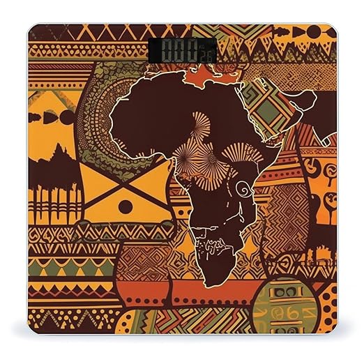African Map Ethnic Pattern Weight Scale Large Bathroom Scales Digital Weight with Bright LED Display Non Slip Automatic Weighing Scale Fashion Weighing Machine for Body