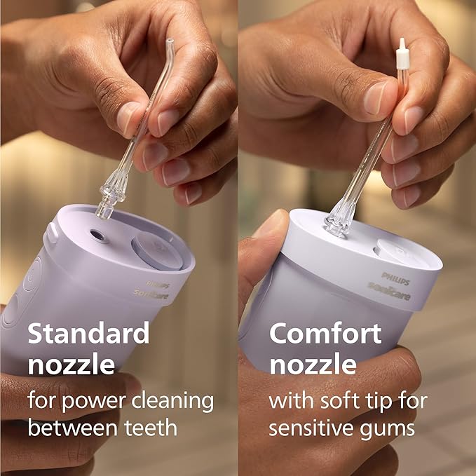 Philips Sonicare Compact Flosser 1000 Purple ProtectiveClean 5300 Rechargeable Electric Toothbrush and 2PK Compact Nozzle Bundle BD2001AZ