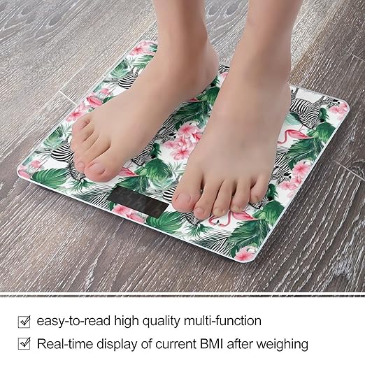 Women's Digital Bathroom Weighing Scale Automatic Switch Energy Saving Scale Smart Scale for Body Weight Green Palm Leaf Zebra Pink Flamingo Floral