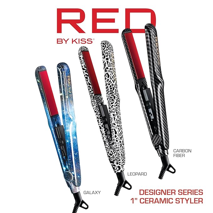Red by Kiss 1 Designer Series Ceramic Styler Flat Iron – 450°F Max Heat Variable Heat Control 1 Inch Flat Iron for Soft &amp Silky Hair 360° Swivel Cord Frizz-Free Professional Styling Tool