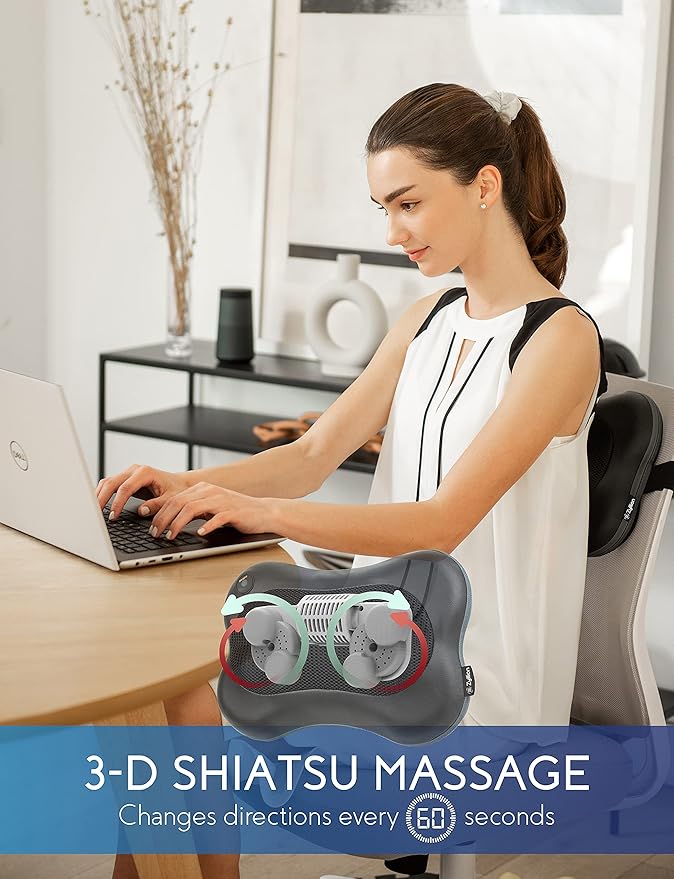 Zyllion ZMA-13RB Rechargeable Shiatsu Pillow Massager (Black) and ZMA-27 Rechargeable Handheld Massager Bundle (White)