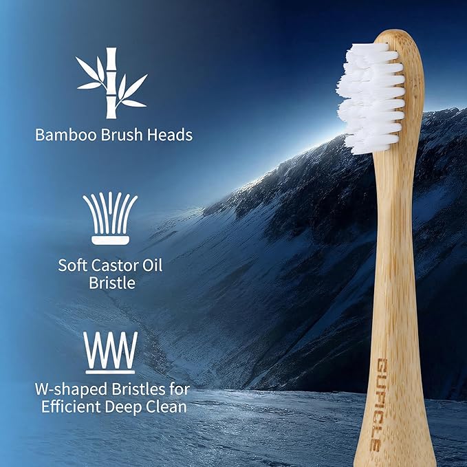 Bamboo Electric Toothbrush for Adults Electric Toothbrush with 4 Bamboo Heads Soft Castor Oil Bristles 5 Modes Smart Timer Sonic Technology IPX7 Waterproof 70-Day Battery Life-White