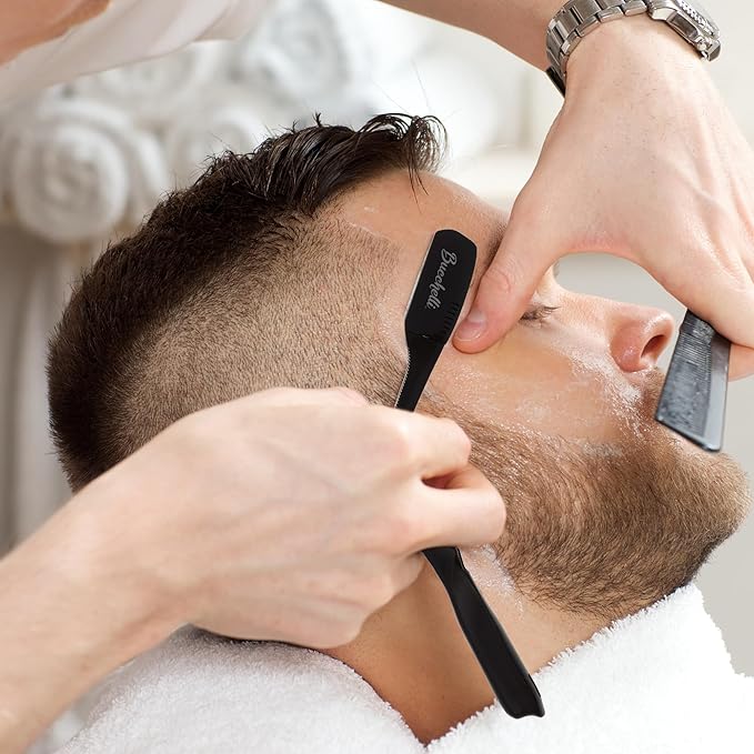 Black Folding Straight Edge Razor W/Pack Of 10 Blades
