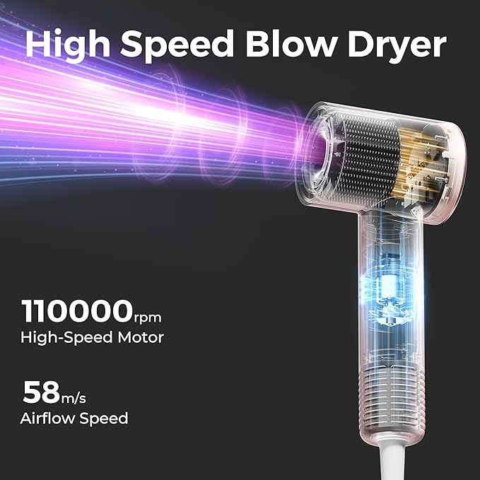 Dual Voltage Hair Dryer for Worldwide Travel High-Speed Blow Dryer for 5X Faster Drying 200M Negative Ions 0.69lb Portable Travel Hair Dryer for Salon Results at Home &amp Abroad S4AT (Purple)