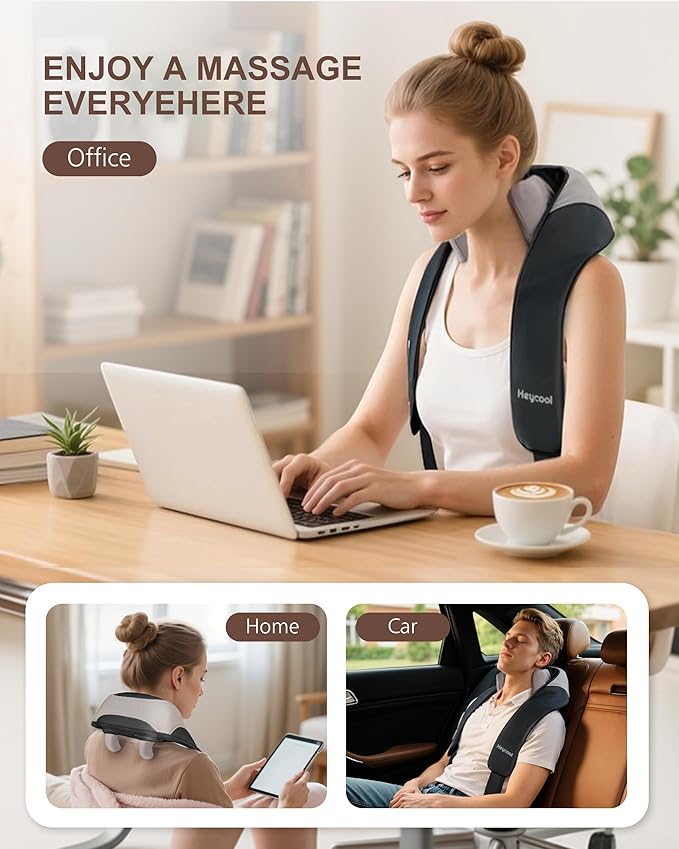 Cordless Neck and Shoulder Massager with Heat Shiatsu Neck Back Massager Deep Tissue 3 Massage Intensity &amp 2 Heating Area Gifts for Women Men