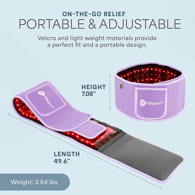 Lifepro Red Light Therapy Belt – Infrared Red Light Therapy for Body Back Pain and Shoulder - 660nm &amp 850nm Near Infrared Heating Pad – Adjustable &amp Portable for Wellness &amp Relaxation