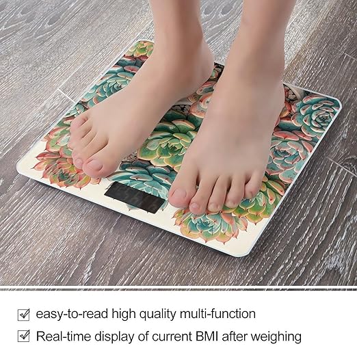 Watercolor Succulent Flower Bathroom Scale Ultra-Bright Liquid Crystal Screen Weight Scale Accurate Bathroom Body Scales for Body Weight Bathroom Pet Home Bedroom Gift-Giving