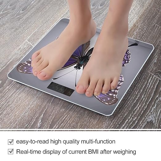 Purple Butterflies Digital Bathroom Scale for Body Weight Weighing Scale with Backlit LCD Display High Precision Measurements &amp Measures Weight Up to 180kg