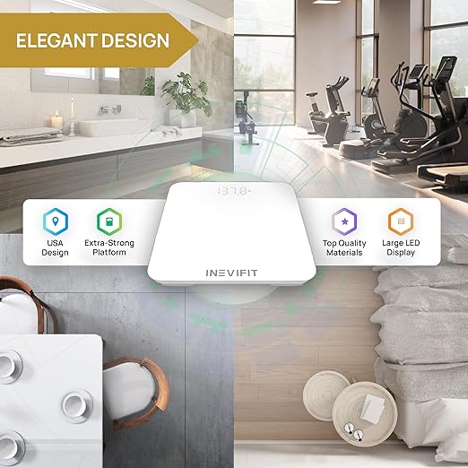 INEVIFIT Smart Bathroom Scale Highly Accurate Bluetooth Digital Bathroom Body Weight Scale Precisely Measures Weight &amp BMI for Unlimited Users (S-White)