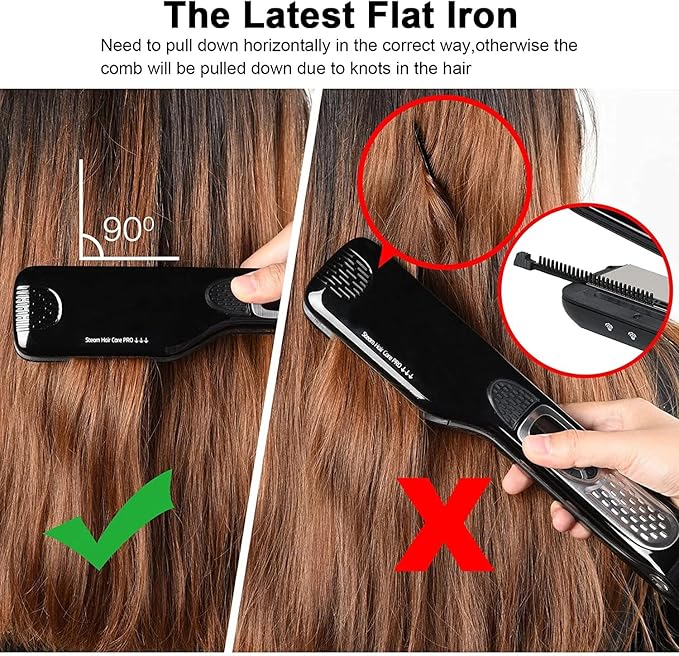 Professional Personalized Steam Hair Straightener Comb Fast Electric Steam Hair Straightener Brush with Removable Comb+Digital LCD+5 Level Adjustable Temperature+Auto Temperature Lock (Black)