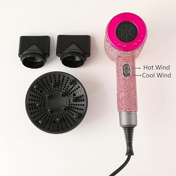 Ionic Hair Dryer Frizz Free Fast Dryer with Diffuser 1800W Professional Ionic Hair Blow Dryer with 3 Heat/2 Speed 3 Temperature &amp 2 Wind Speed for Women and Men (Pink)