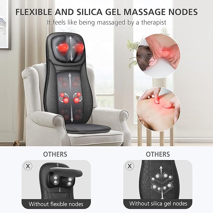 Snailax shiatsu Neck &amp Back Massager with Heat Full Back Kneading Shiatsu or Rolling Massage Massage Chair pad with Height Adjustment Back Massager for Neck and Shoulder