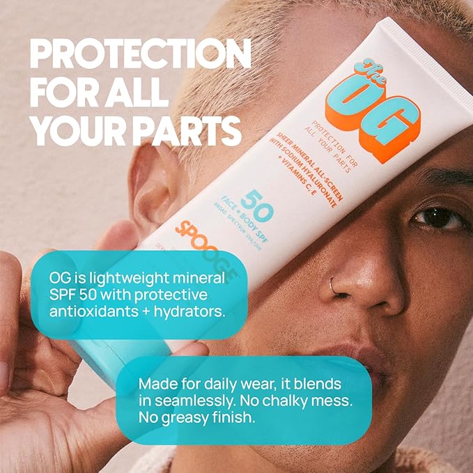 The OG Mineral All-Screen SPF 50 Face + Body Dermatologist Developed Broad Spectrum Sheer Sunscreen - Non-Greasy No Chalky Mess &amp Reef Safe All-Weather Care with Aloe + Vitamins C+E - 5 Oz