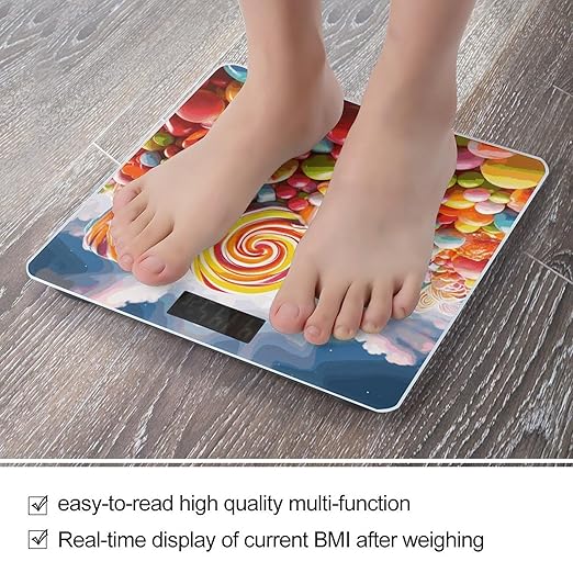 Rainbow Candy Scale for Body Weight Anti-Slip Digital Bathroom Scale Sturdy Toughened Glass Weighing Scales High Precision Safe Rounded Corners Smart Scales
