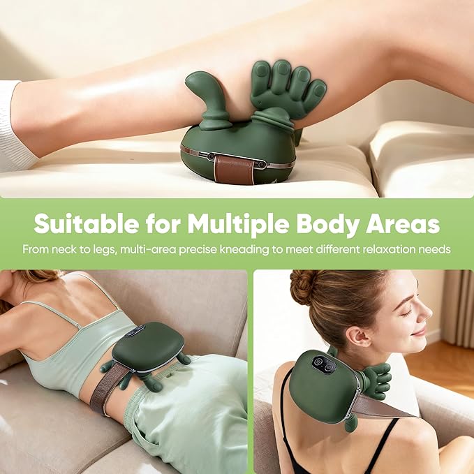 Shoulder and Neck Massager Bionic Heated Massager Neck Massager with Fingers 4D Kneading Massage Simulates a Real Palm Massage for Comfort Relax Muscle Tension (Green)