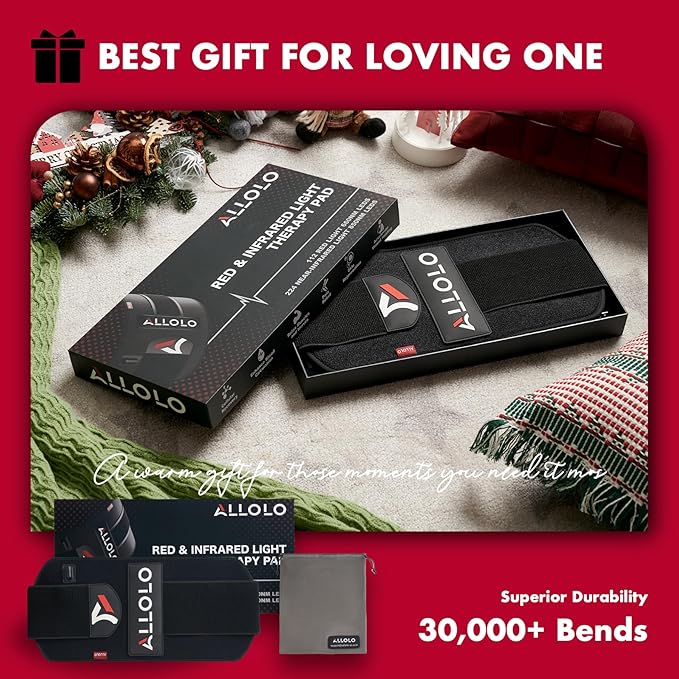 ALLOLO Red Light Therapy for Body 16.7*7.9 660nm &amp 850nm Infrared Red Light Therapy Belt with Pulse for Back Waist 3-in-1 LED Bead with Controller Timer Gift for Women Men