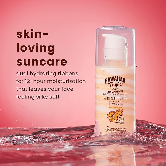 Hawaiian Tropic Weightless Hydration Sunscreen SPF 30 Twin Pack 6oz Each + Face Sunscreen SPF 30 Travel Size 1.7oz