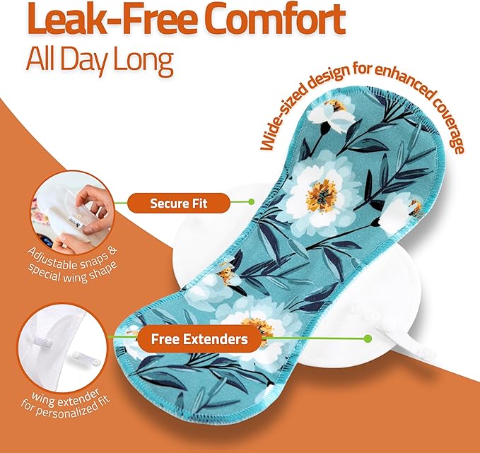 Non-Slip Reusable Incontinence Pads for Bladder Control (L+XL 6-Pack) High Temp Washable Organic Cotton Cloth Pads with Quick Absorption &amp Odor Control Soft &amp Non-Irritating for Sensitive S
