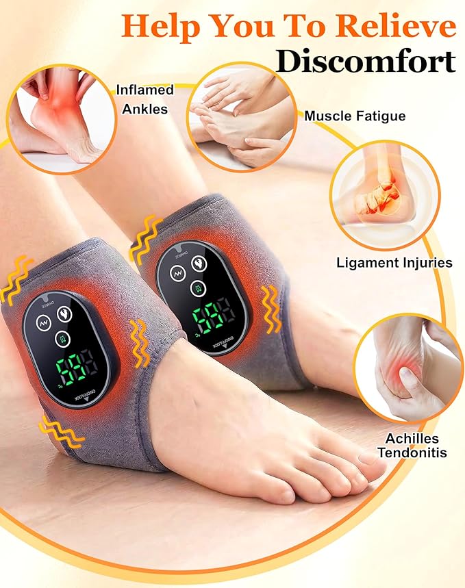 Cordless Foot Massager for Pain Relief &amp Circulation 4 Heat &amp 3 Vibration Modes with 3 Timers (30-Min Auto Off) Portable for Heel/Arch/Ankle Compact Design for Home Office Travel Gray