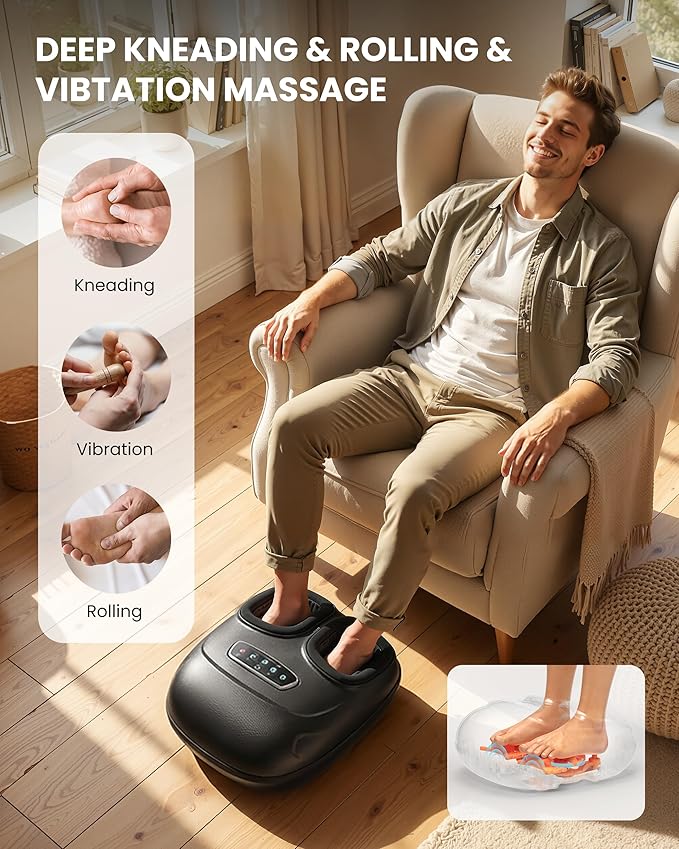 CILI Foot Massager with HeatHeated Feet Massager for Plantar Fasciitis &amp Neuropathy Pain Relief Deep Kneading Vibration Compression