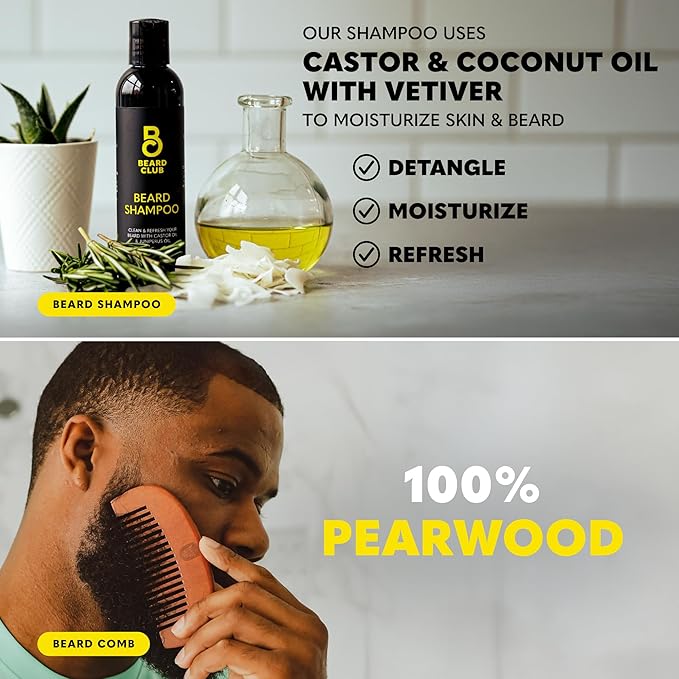 The Beard Club Supreme Beard Growth Kit - Derma Roller Growth Oil Vitamins Vitamin Spray Biotin Balm Thickening Conditioner Shampoo Comb &amp Cleansing Spray - Gift Set