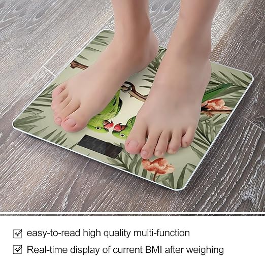 Couple Parrots Olive Digital Bathroom Scale for Body Weight with High Precision Digital Weighing Scale with BMI Clear LCD Display and Step-On Measures Weight Up to 180kg